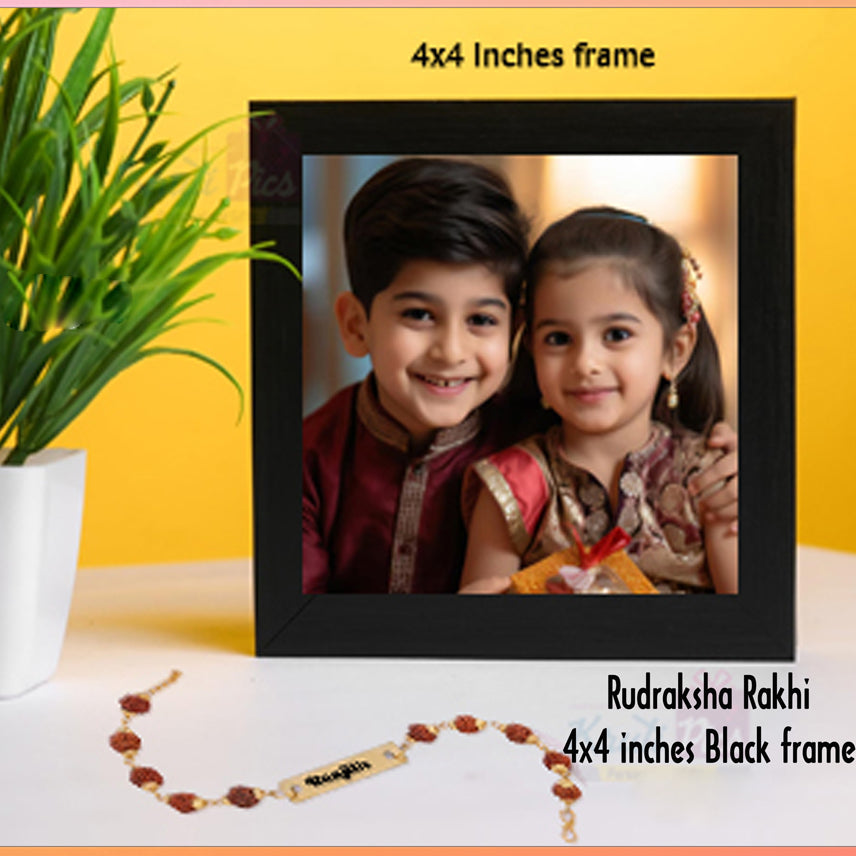Black 4x4 inches frame with Rudraksha Rakhi