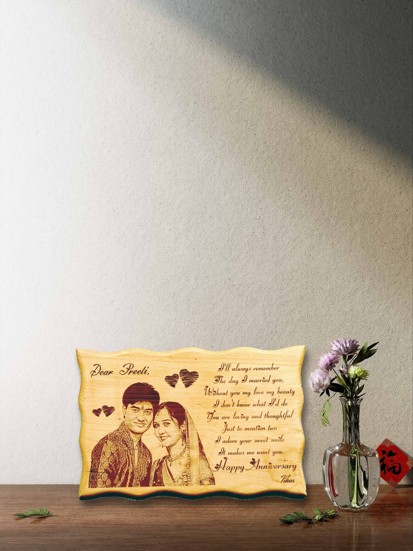 Engraved Personalised zigzag Wooden Photo gift