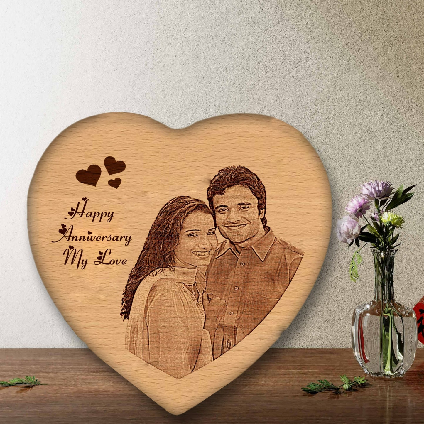 Engraved Personalised  Heart shape Wooden Photo gift