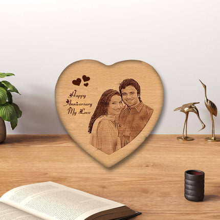 Engraved Personalised  Heart shape Wooden Photo gift