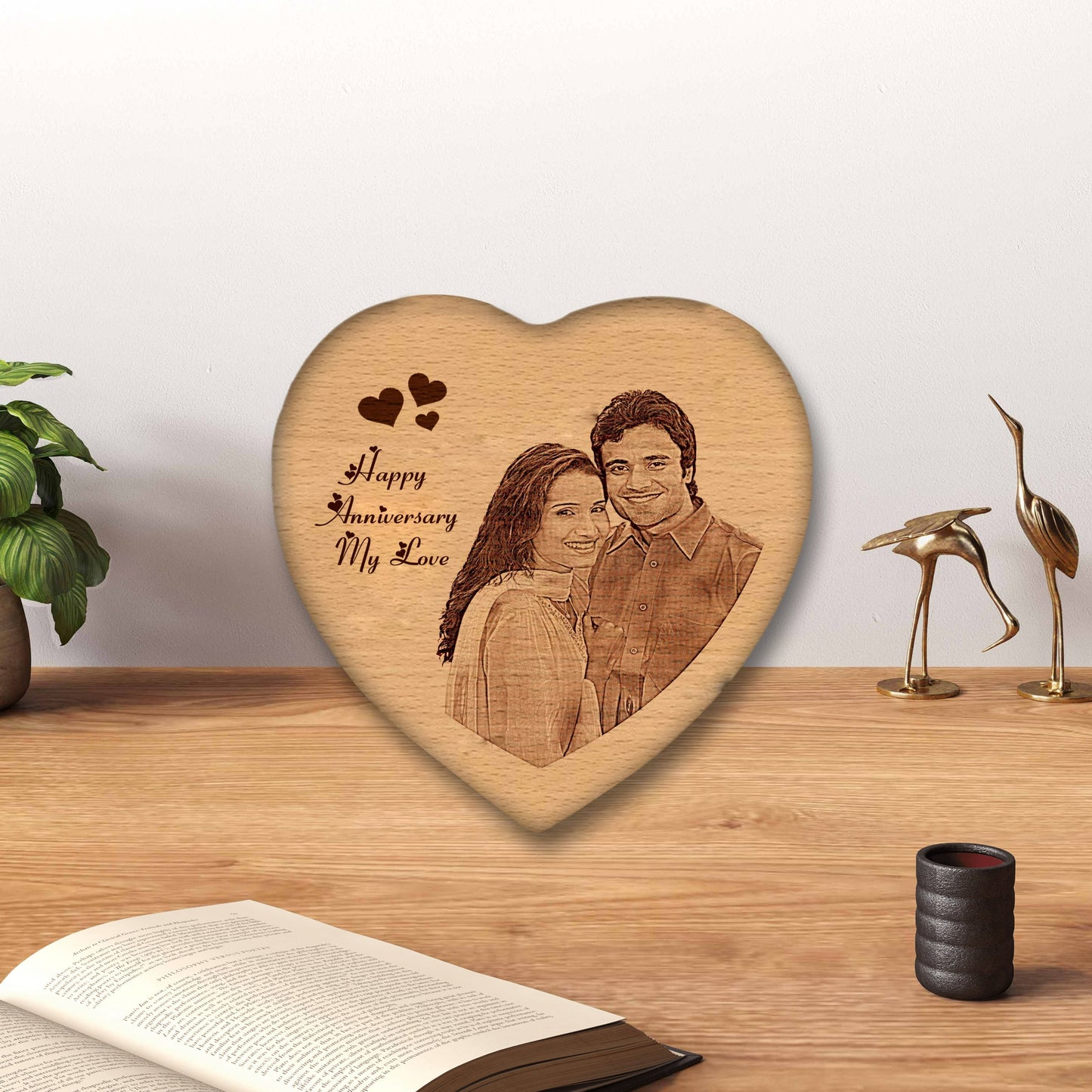 Engraved Personalised  Heart shape Wooden Photo gift