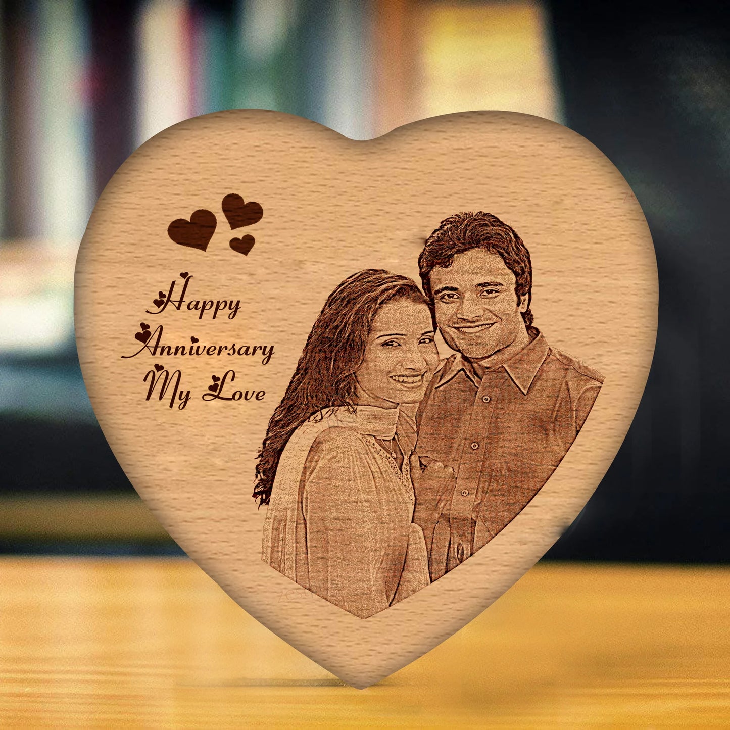 Engraved Personalised  Heart shape Wooden Photo gift