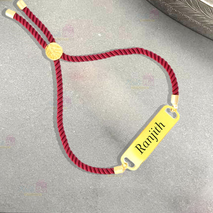 Personalized  Name Engraved Rakhi  with Red Thread