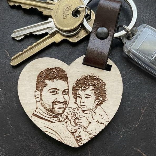 Customized white Wood Engraved ( Heart shape) Keychain