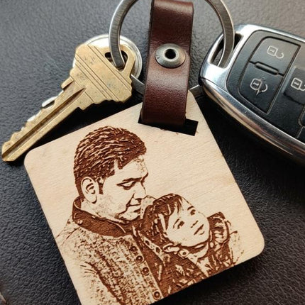 Customized  Wood Engraved square Keychain
