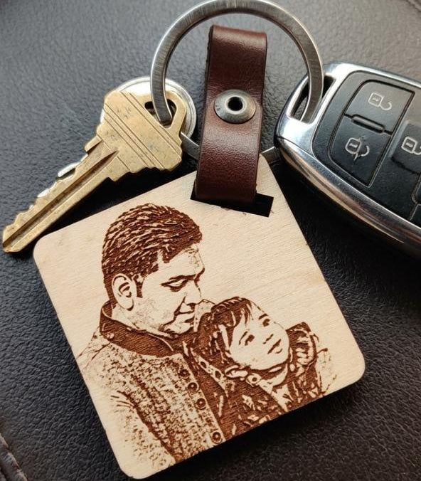 Customized  Wood Engraved square Keychain