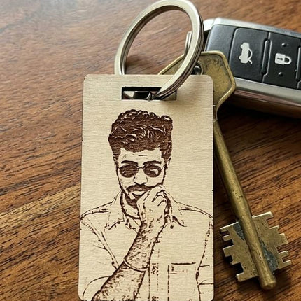 Customized  Wood Engraved Rectangle Keychain
